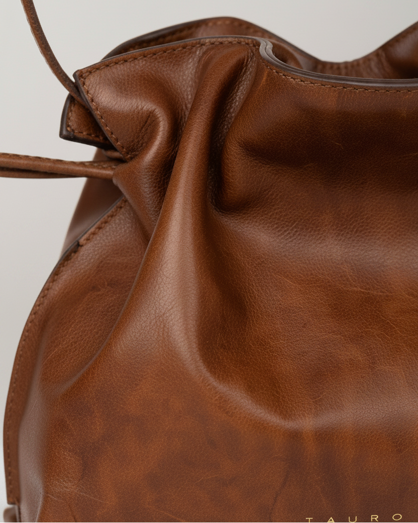 Close up Antonia Slouchy Caoba — Fondo gris neutro