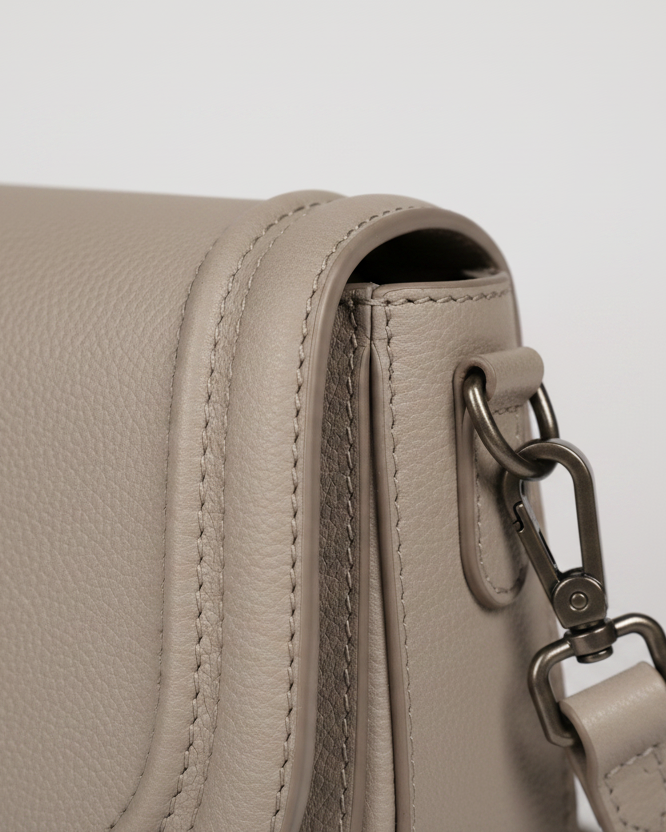 Close up detalle bolsa greige
