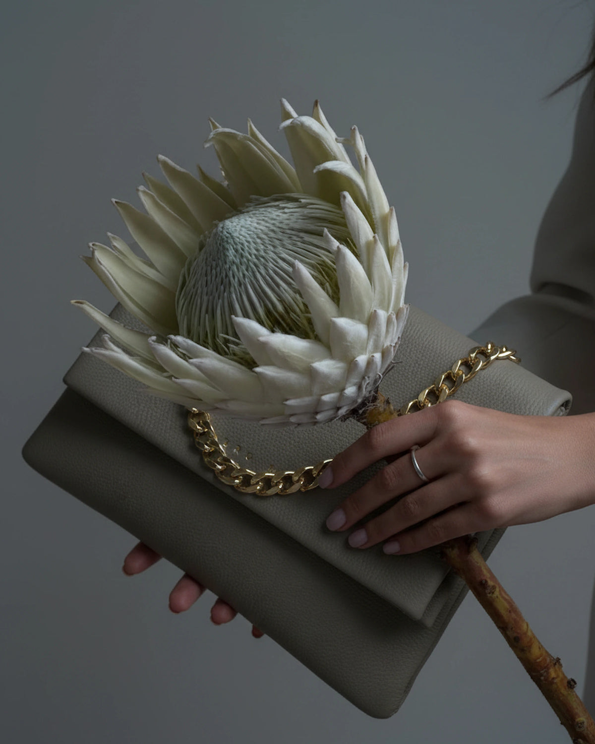 Coco Clutch Bag Taupe Leather Woman TAUROMIO