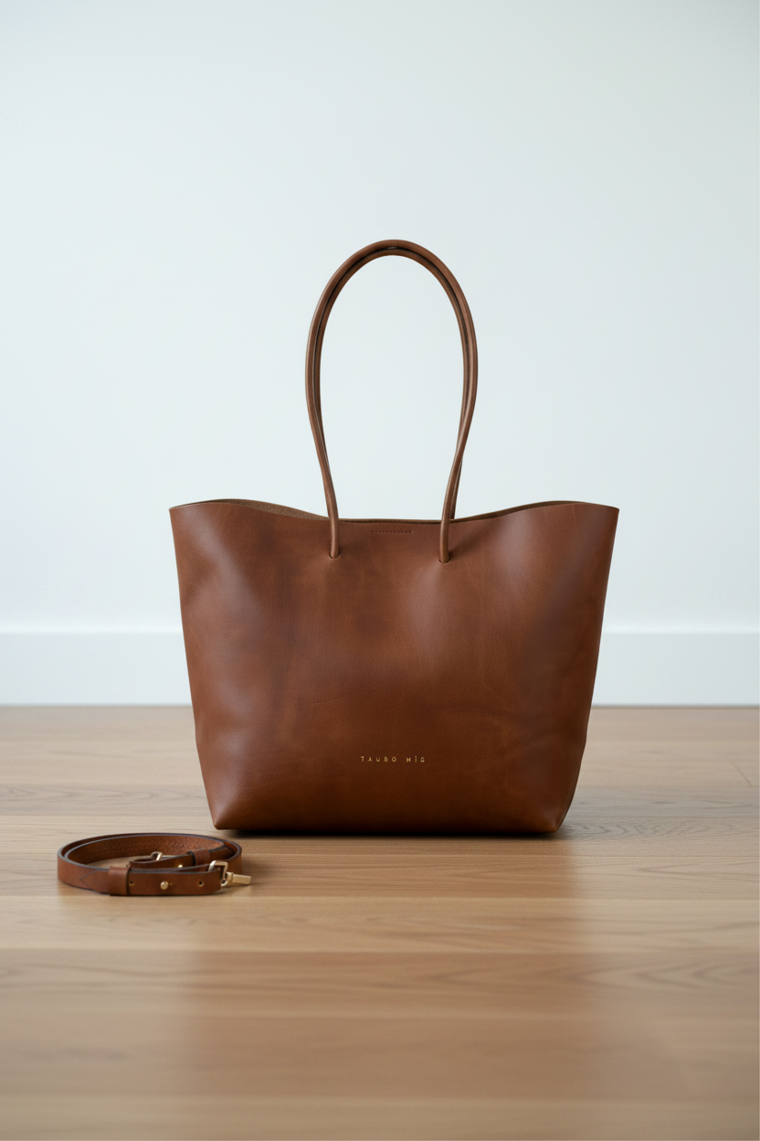 Half Tote caoba con correa — Frente, piso madera