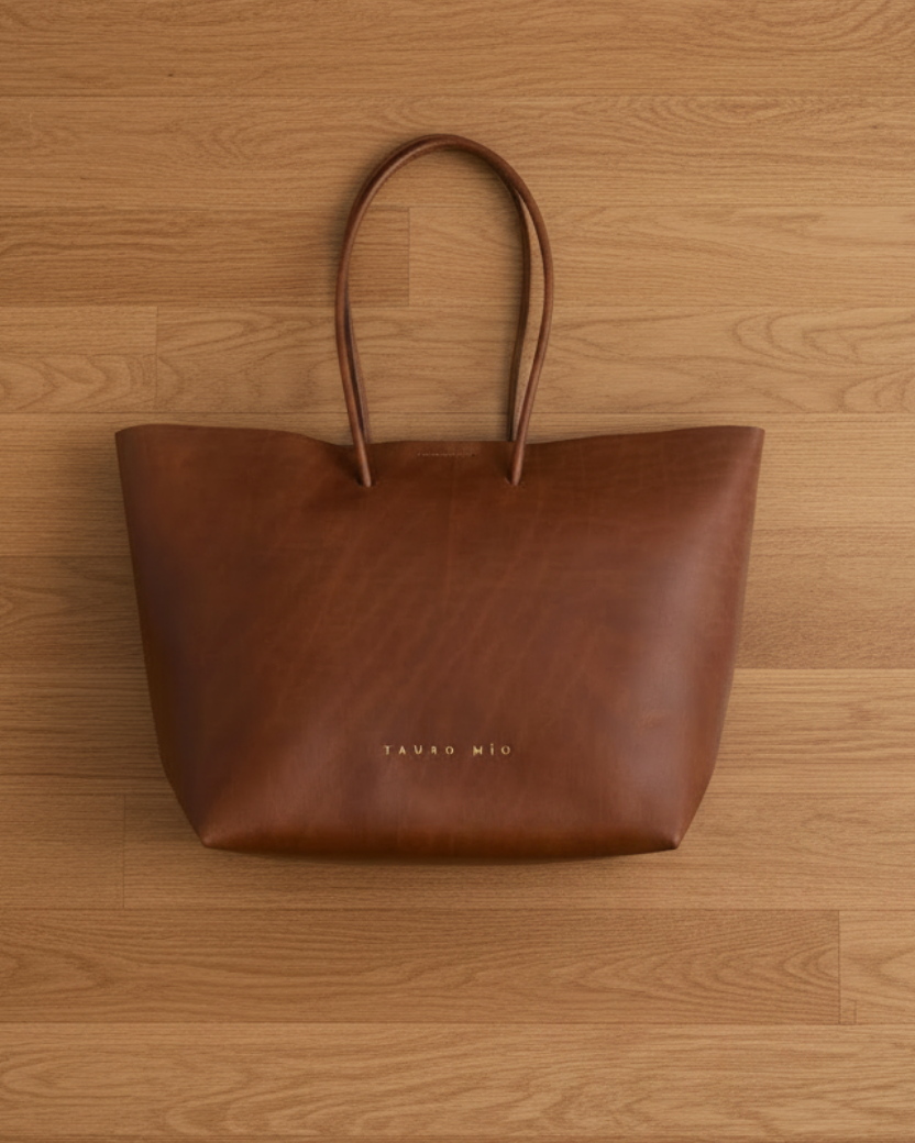 Half Tote caoba — Flat lay sin correa, asas originales