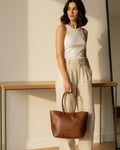 Women's Mahogany Leather Half Tote Bag TAUROMIO