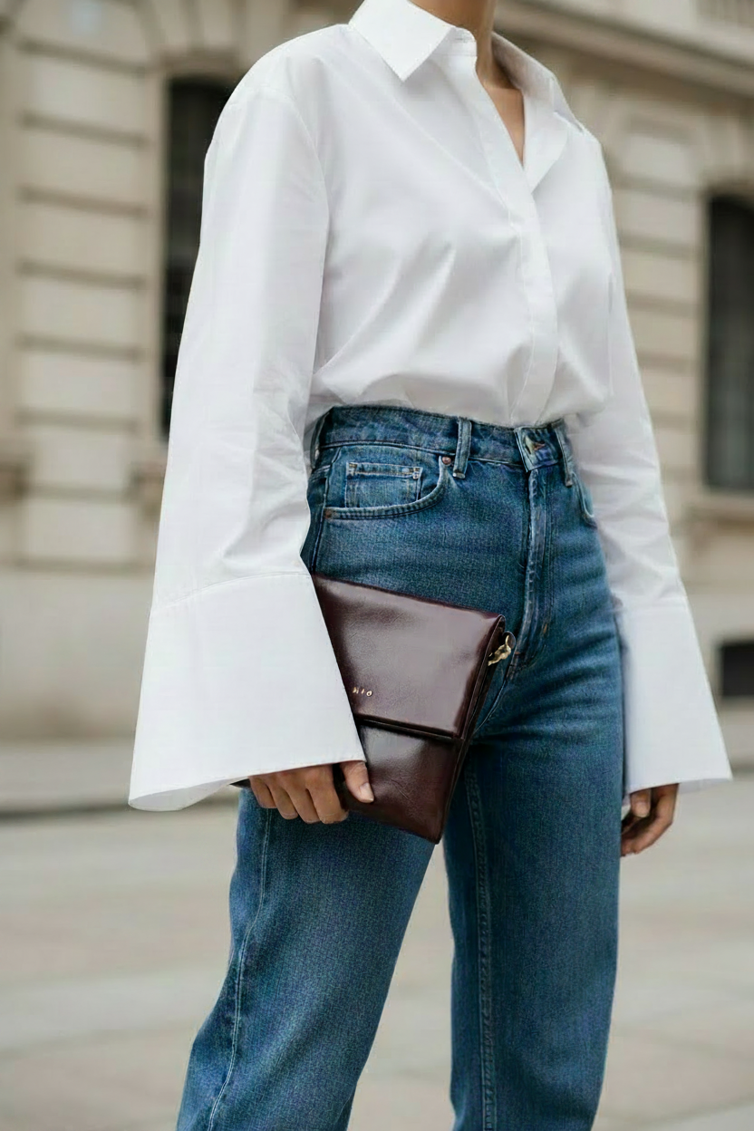 Jessie Charol Vino - Editorial Camisa Blanca Jeans