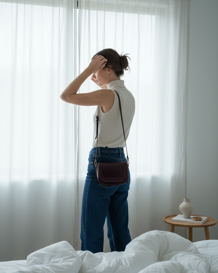 Jessie Crossbody Charol Vino - Lifestyle Luz Natural