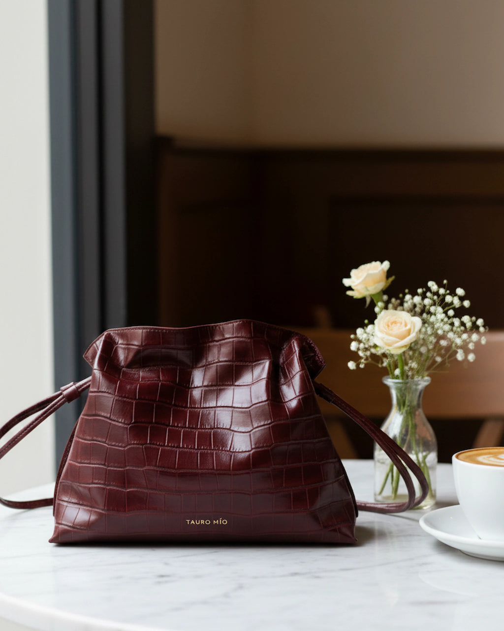 Antonia Slouchy Bordeaux Coco Print Leather Bag for Women TAUROMIO