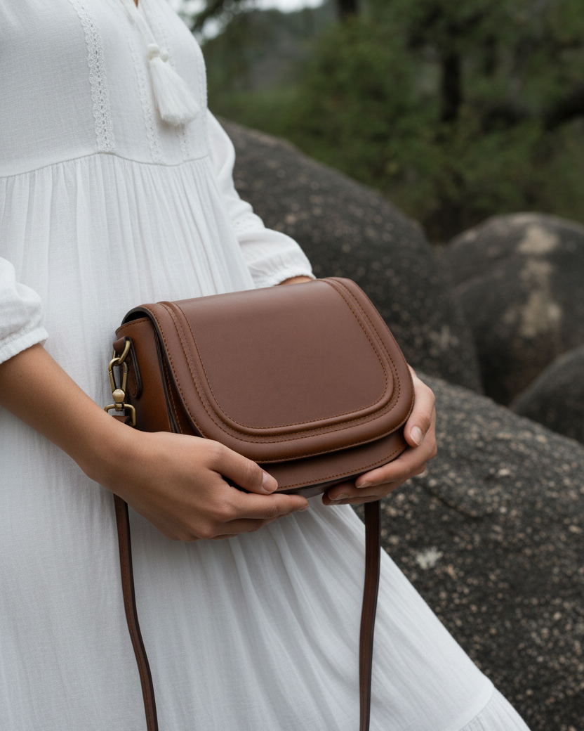 Jessie Crossbody Curry - Close up manos sierra
