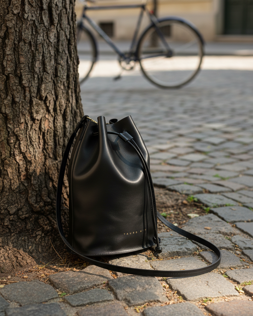 Lifestyle Bucket Bag negra árbol bici adoquín desde cero