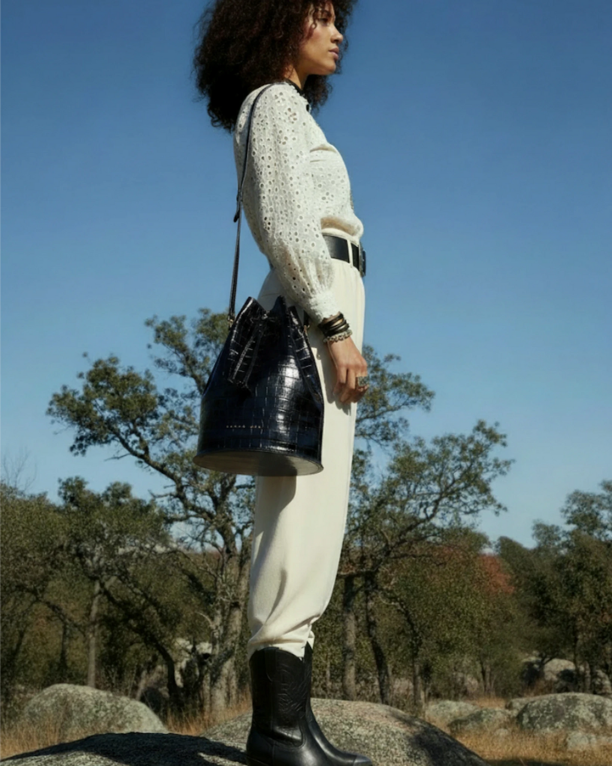 Bolso Bucket Bag Piel Estampado Coco Negro TAUROMIO