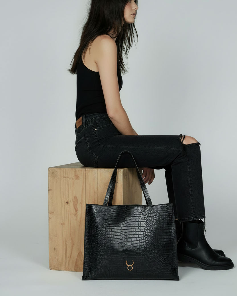Rose Tote Aligator Negro modelo banco - TAUROMÍO