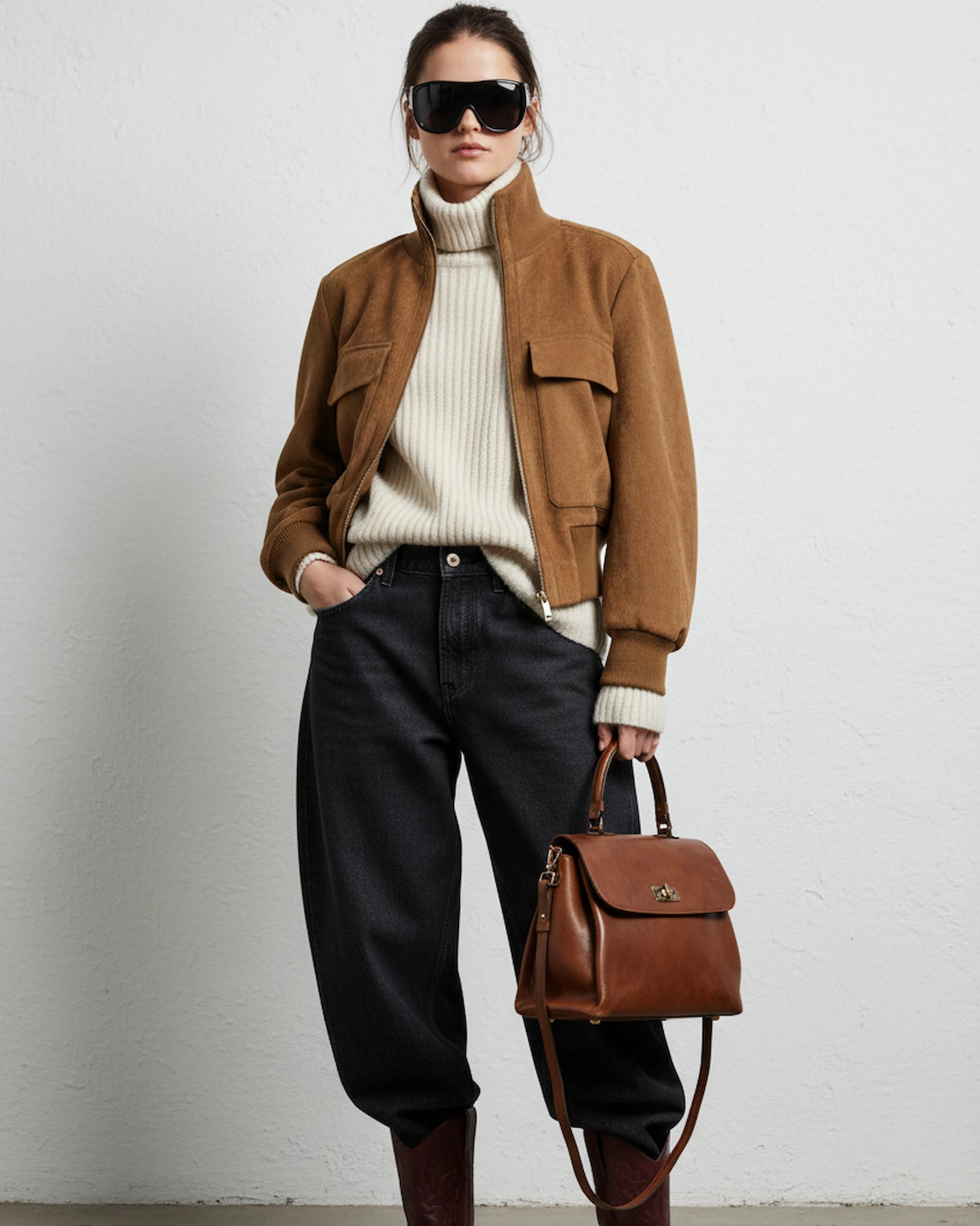Women's Mahogany Leather Top Handle Bag TAUROMIO