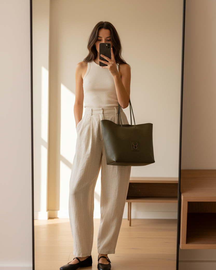 Verde olivo — Mirror selfie lifestyle